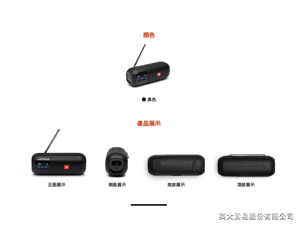 【JBL】TUNER 2 可攜式收音機藍牙喇叭 | 12小時續航 (英大公司貨)