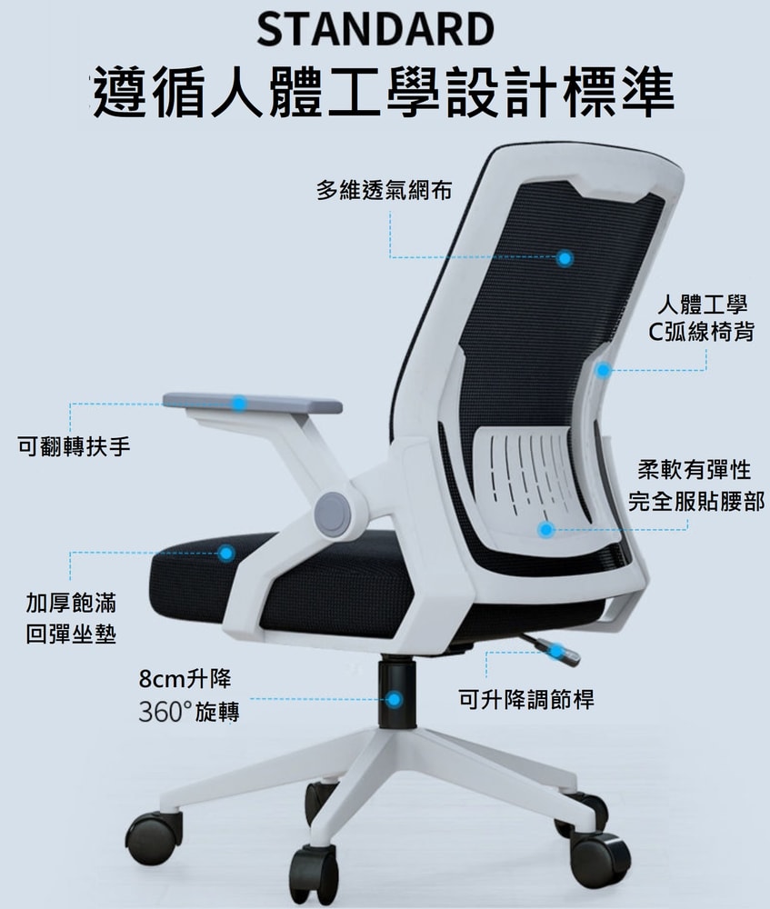 【HTGC】現貨供應(透氣網布/翻轉扶手/高低升降/360旋轉)電腦椅 辦公椅 會議椅 工作椅