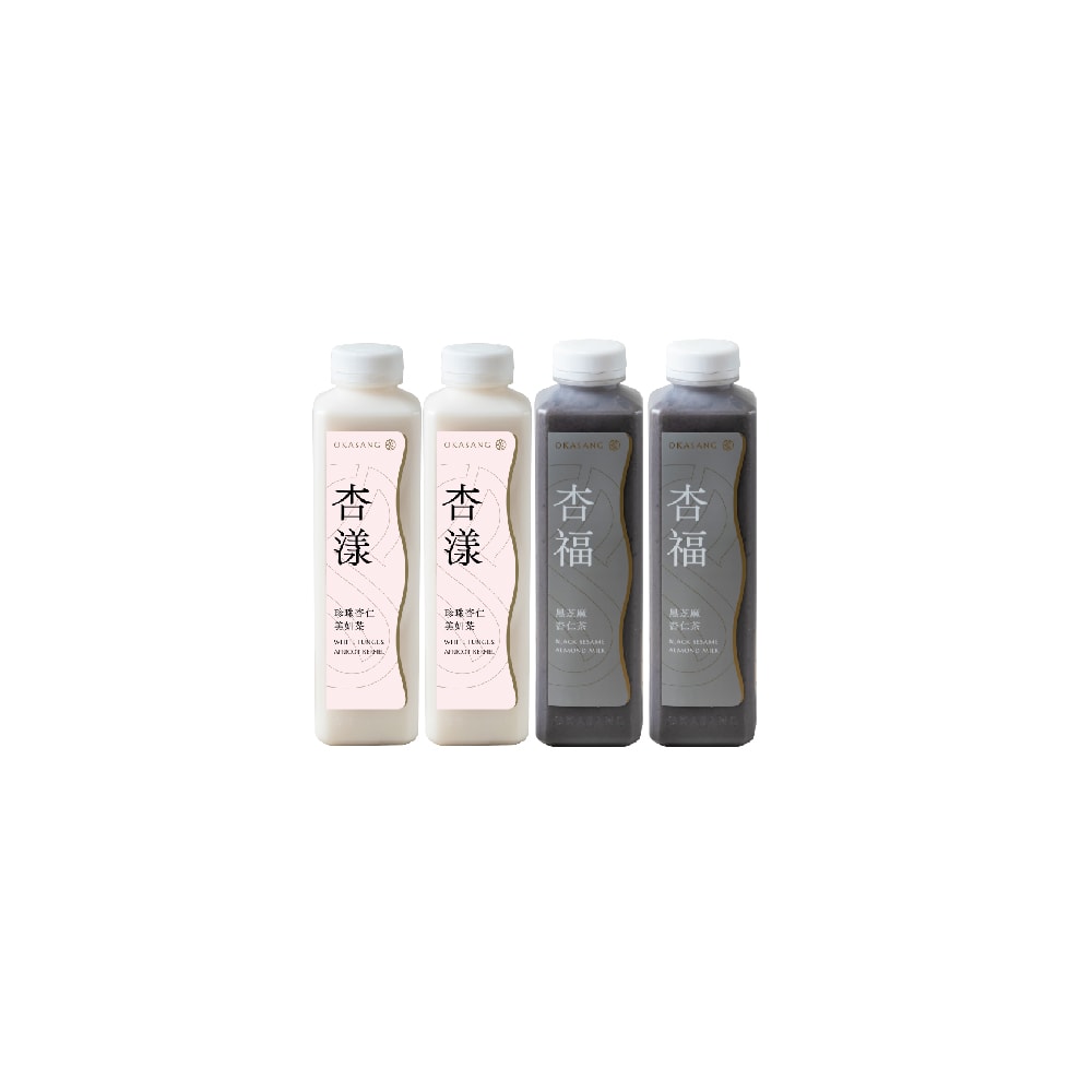 【O卡桑】杏仁茶美妍組|1000ml*4 (珍珠杏仁美妍茶*2(有糖/無加糖)、黑芝麻杏仁茶*2)