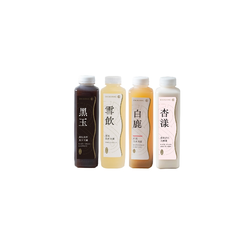 【O卡桑】無加糖暢飲組｜1000ml*4(柴燒桂圓黑木耳露(無加糖)*1、原味白木耳露(無加糖)*1、紅棗白木耳露(無加糖)*1、珍珠杏仁美妍茶(無加糖)*1)