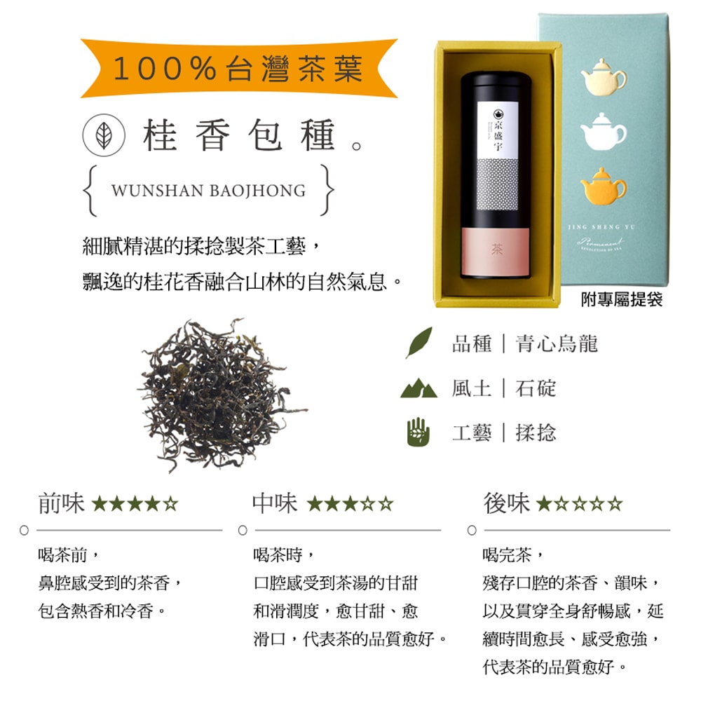 【Jing Sheng Yu 京盛宇】心願禮盒｜桂香包種50g罐裝茶葉(100%台灣茶葉/附提袋)