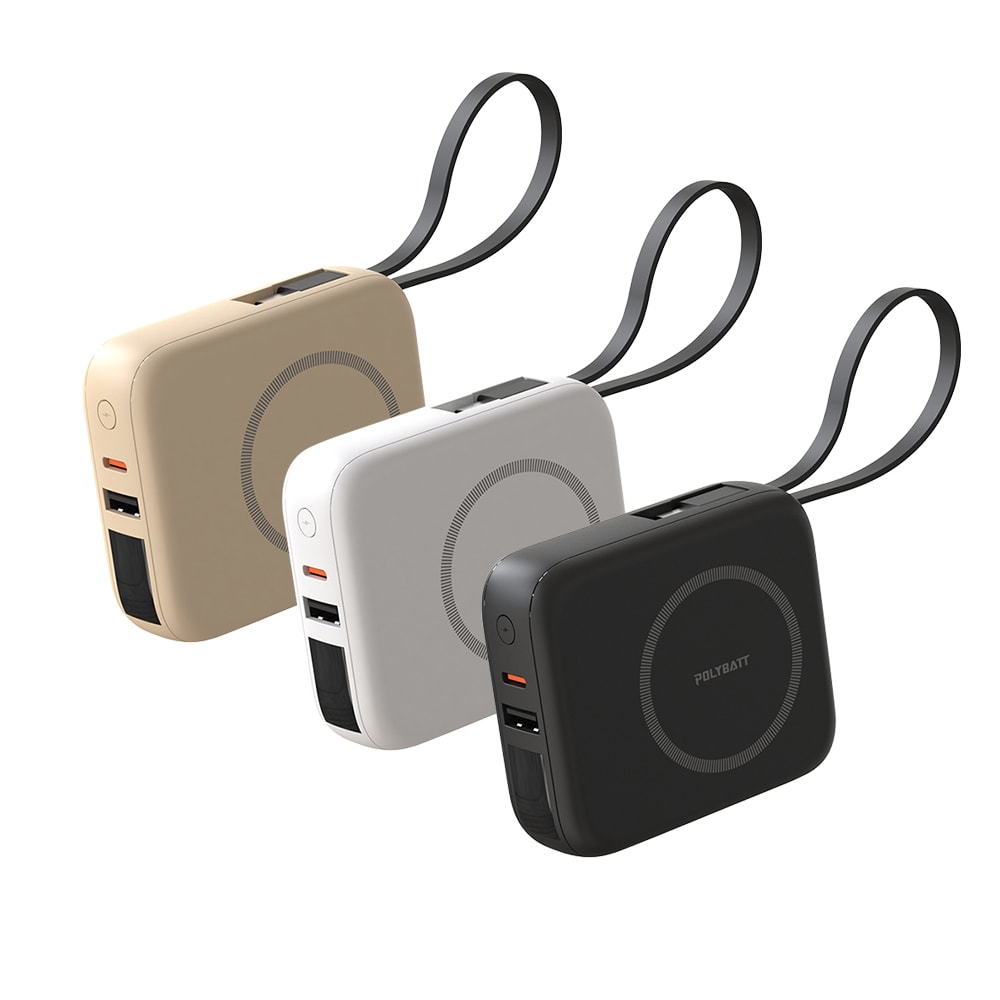 【POLYBATT】10000mAh N52磁吸無線充+自帶雙線 多功能行動電源 雙PD快充/電量顯示/隱形支架