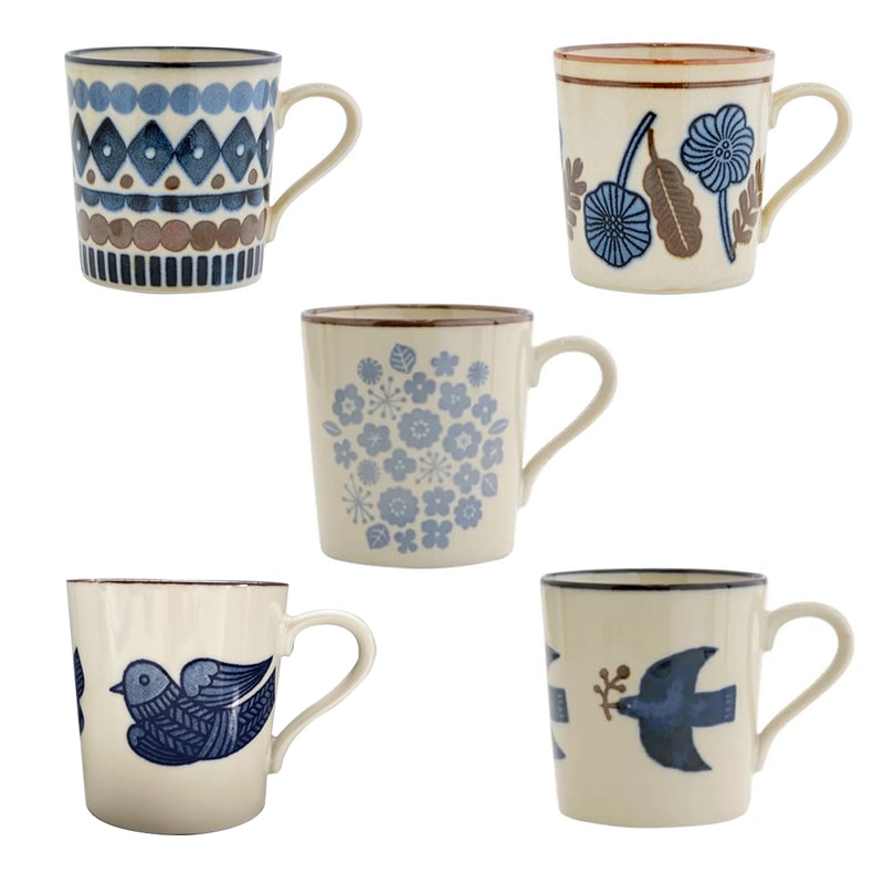 【Kukka Lokki】日本 美濃燒 北歐風花草圖騰手作輕量馬克杯(5款可選) 奶茶杯 咖啡杯 水杯