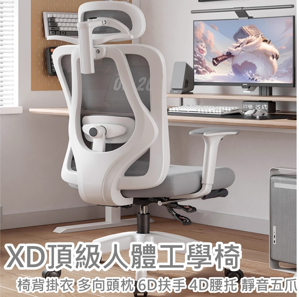【HTGC】XD頂級人體工學椅(椅背掛衣 多向頭枕 4D腰托 6D扶手 科技網布 靜音五爪)電腦椅 辦公椅 會議椅 工作椅 人體工學椅