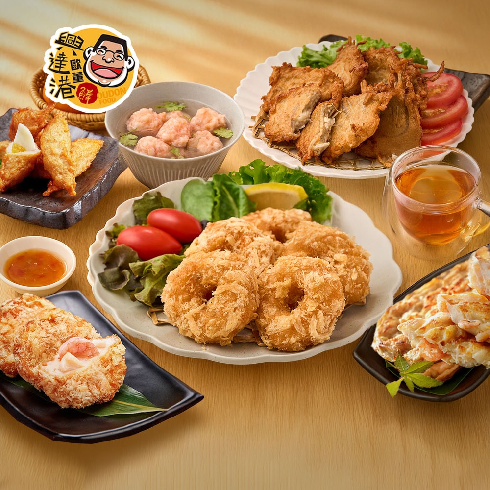 【興達港歐董魚丸】回購組合(花枝蝦排X1+月亮花枝蝦餅X1+包蛋旗魚黑輪x1+蝦滋圈x1+牛蒡天婦羅x1+鮮蝦滑x1)-下單後5個工作天出貨