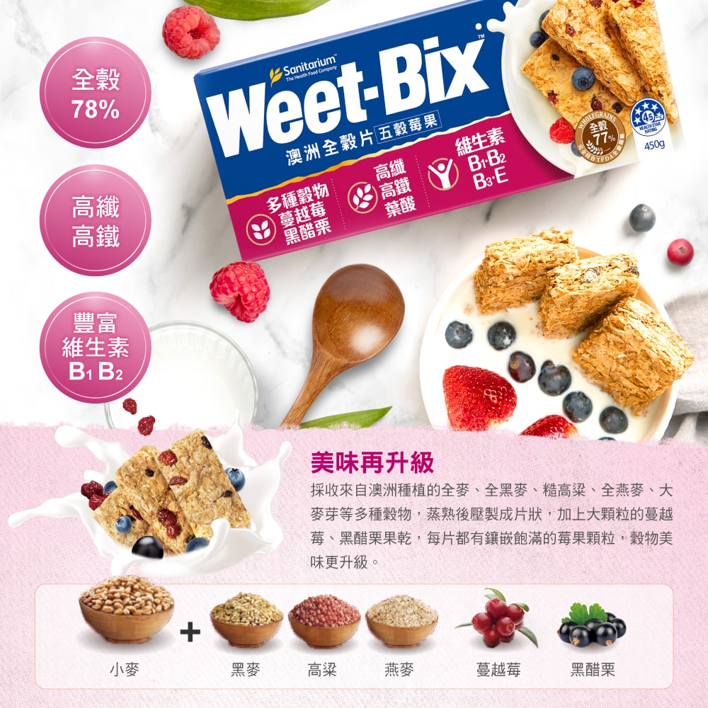 【Weet-Bix】澳洲全穀麥片五穀莓果450gx2盒