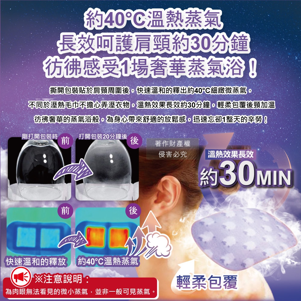 【日本花王KAO】約40°C蒸氣睡前溫感肩頸熱敷貼片5片/盒-經典無香(長效約30分鐘,晚安蒸氣貼,就寢前溫熱貼片,伸展運動加溫貼布,溫暖放鬆頸部)