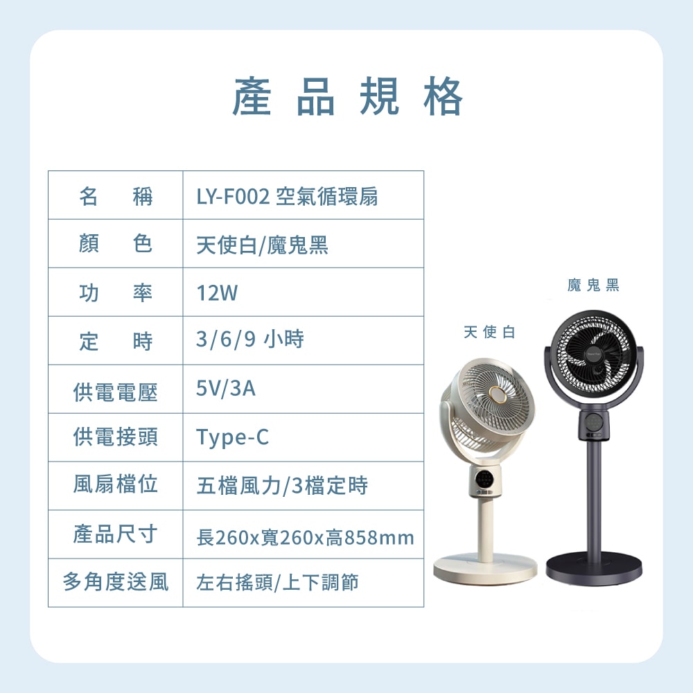 【CY 呈云】【LY 立元】10吋USB空氣循環扇 LY-F002 (遙控 夜燈 擺頭 定時 伸縮)
