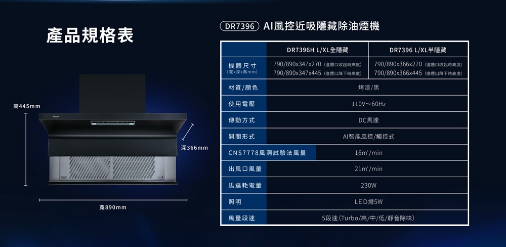 【SAKURA 櫻花】80公分AI風控近吸升降款半隱藏式除油煙機 DR7396L北北基以外縣市另外付安裝費