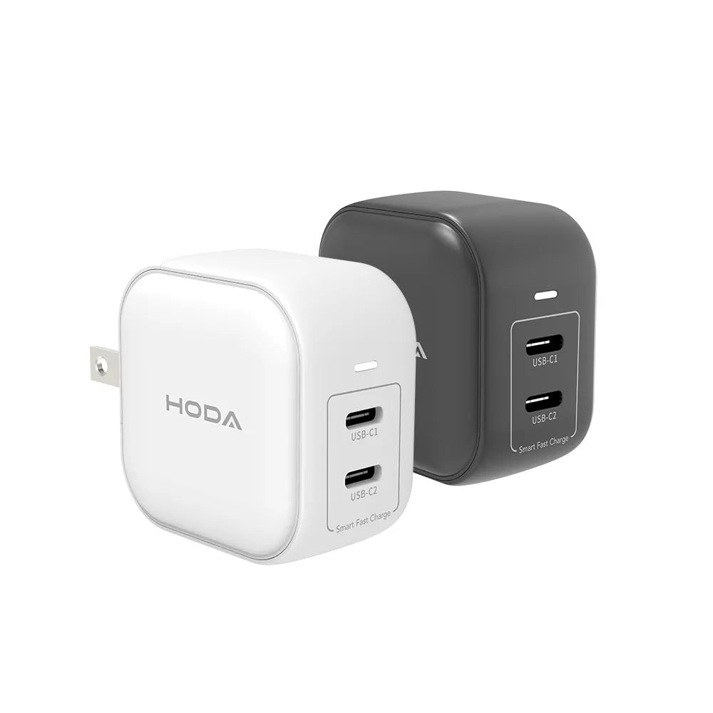 【Hoda】45W GaN氮化鎵智慧方型雙孔電源供應器 / 極速智能充電器