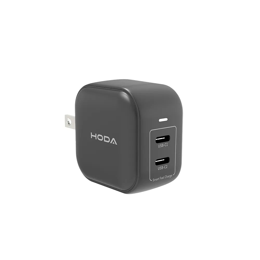 【Hoda】45W GaN氮化鎵智慧方型雙孔電源供應器 / 極速智能充電器