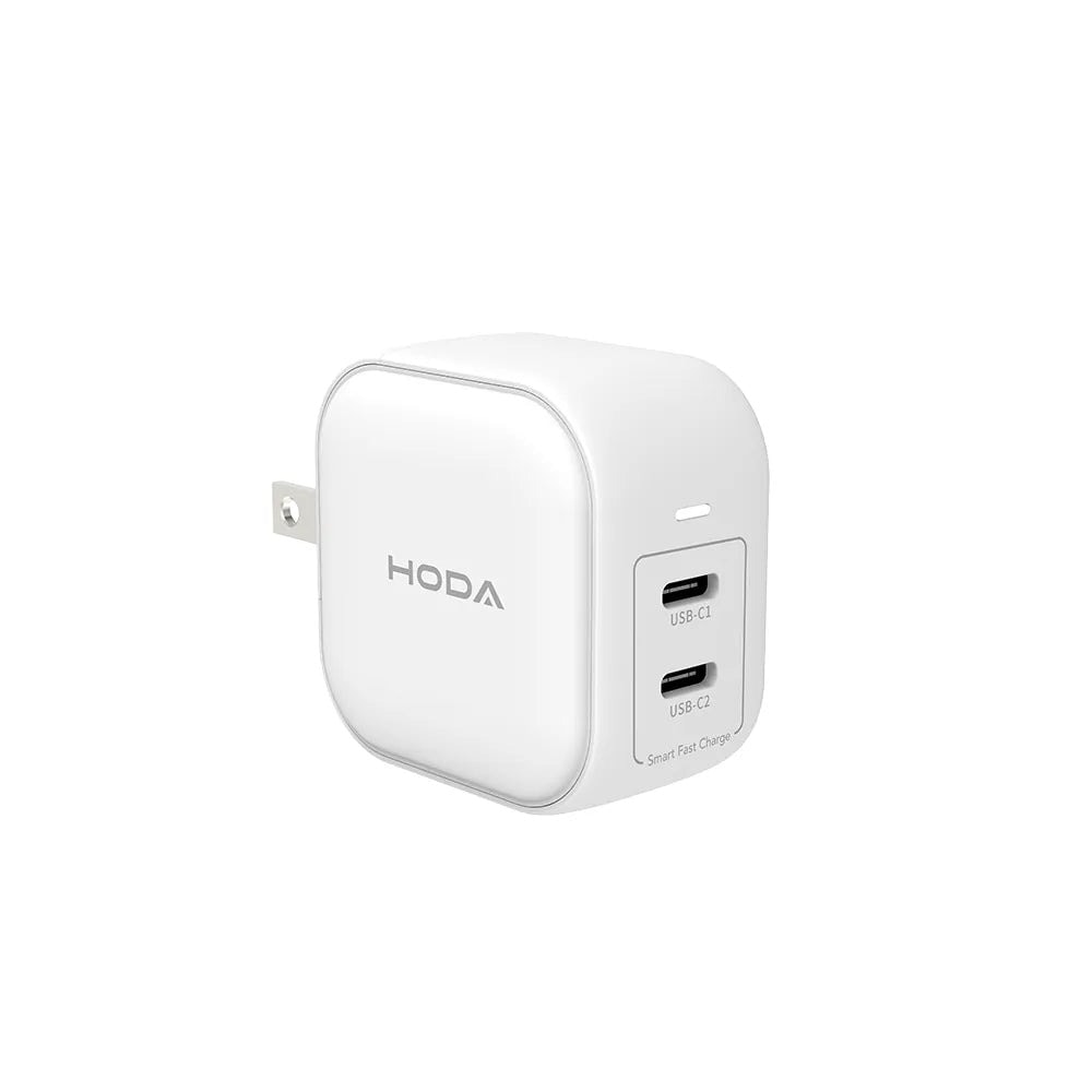 【Hoda】45W GaN氮化鎵智慧方型雙孔電源供應器 / 極速智能充電器