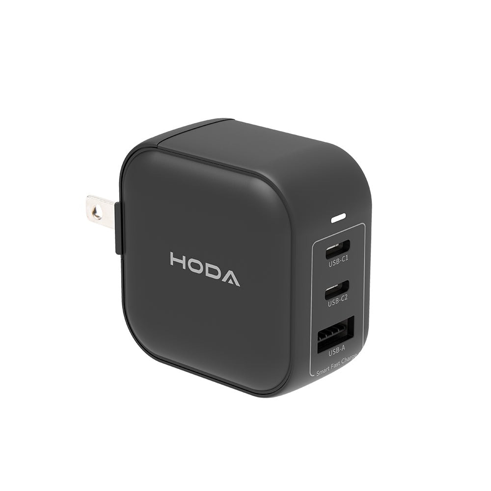 【Hoda】65W GaN氮化鎵智慧方型三孔電源供應器 / 極速智能充電器