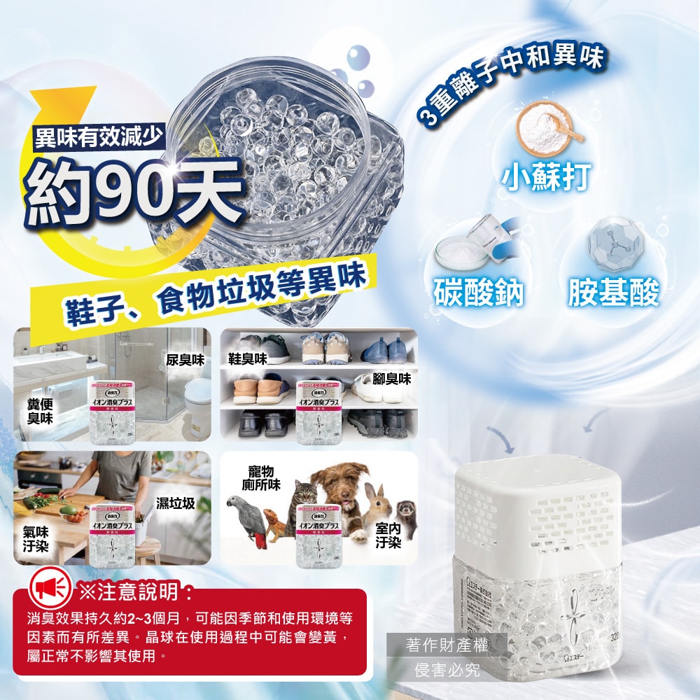 【ST 雞仔牌】消臭力室內放置型三重離子高效除臭晶球320g/盒-無香(部屋機能PLUS,中和寵物異味鞋臭廚餘脫臭凝珠,玄關客廳廚房廁所空氣清新)