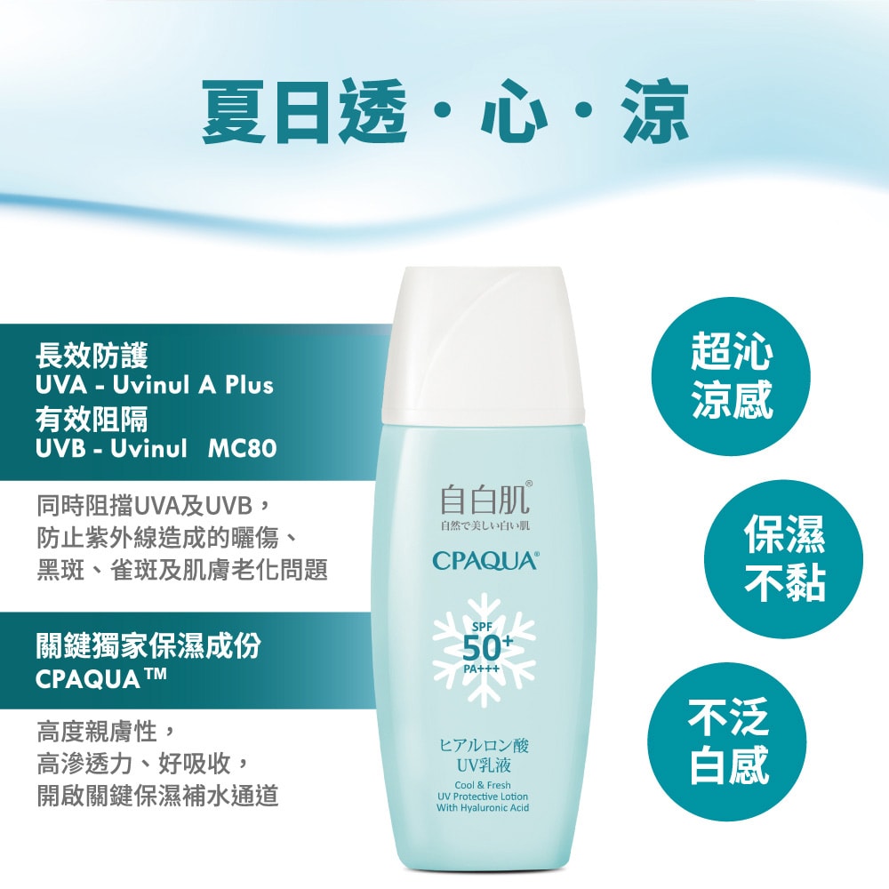 【自白肌】玻尿酸涼感防曬乳液SPF50+ x5入
