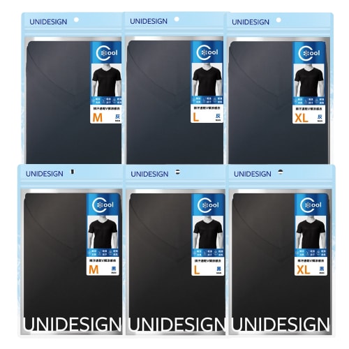 【UNIDESIGN】排汗速乾V領涼感衣短袖(黑/灰;M/L/XL款式任選)