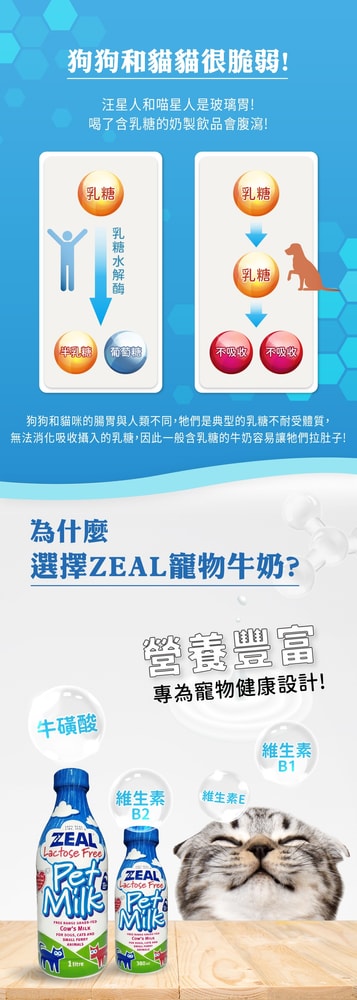 【ZEAL真致】2罐組 紐西蘭犬貓專用鮮乳 (不含乳糖) 1000ml  犬貓鮮奶 犬貓牛奶 貓牛奶 狗牛奶 寵物營養
