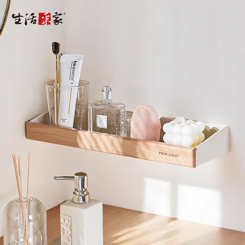 【生活采家】免打孔櫸木收納置物架 大款 浴室置物架 浴室收納 廁所置物架 壁掛置物架 牆上置物架 收納架 置物架