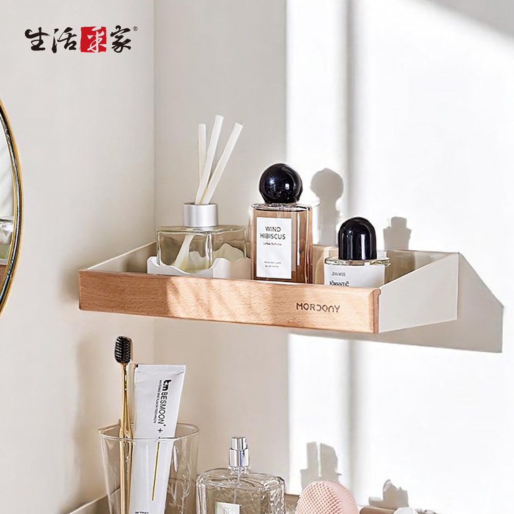 【生活采家】免打孔櫸木收納置物架 小款 浴室置物架 浴室收納 廁所置物架 壁掛置物架 牆上置物架 收納架 置物架