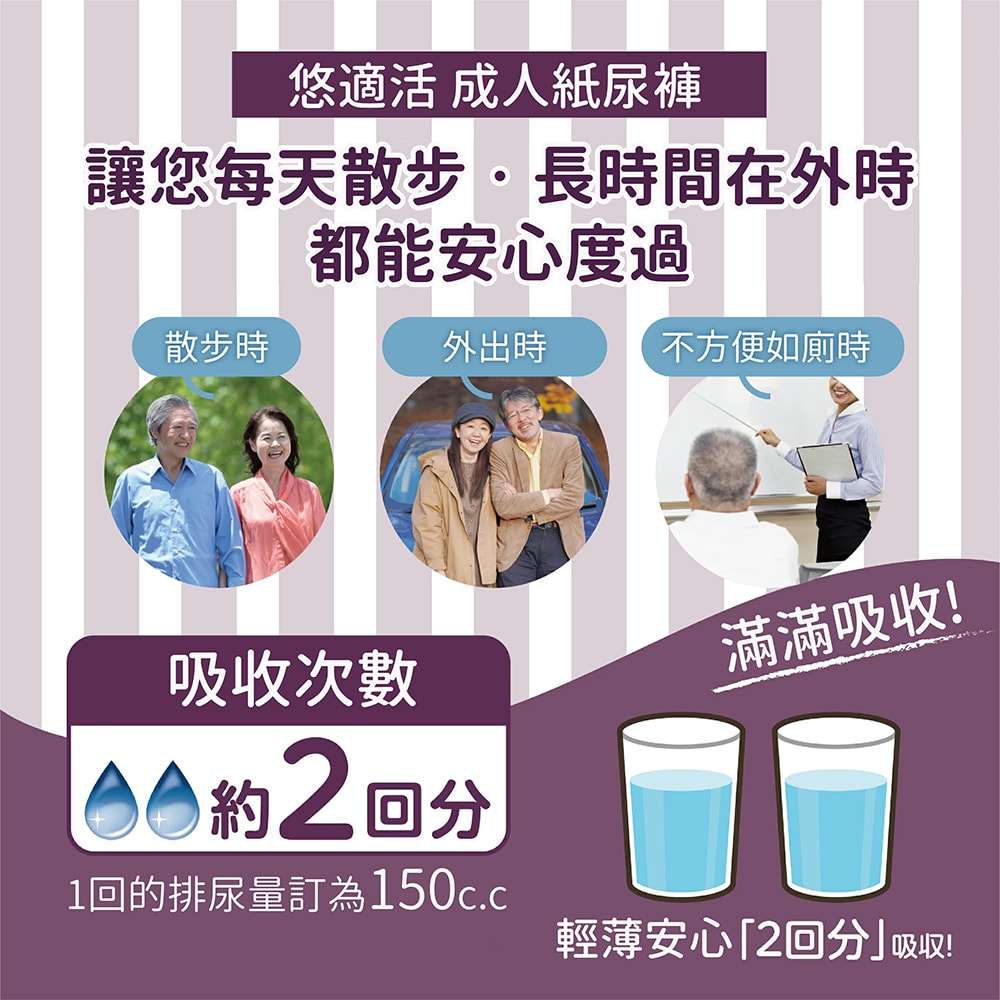 【悠適活】日本製輕薄自在褲2回300cc(L/20片/包)加送替換片1片(成人紙尿褲)