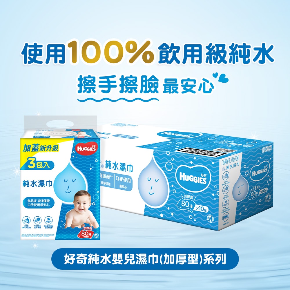 【HUGGIES 好奇】純水嬰兒濕巾 加厚型 加蓋設計 80抽x10包/箱 2箱組