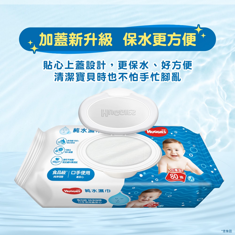 【HUGGIES 好奇】純水嬰兒濕巾 加厚型 加蓋設計 80抽x10包/箱 2箱組