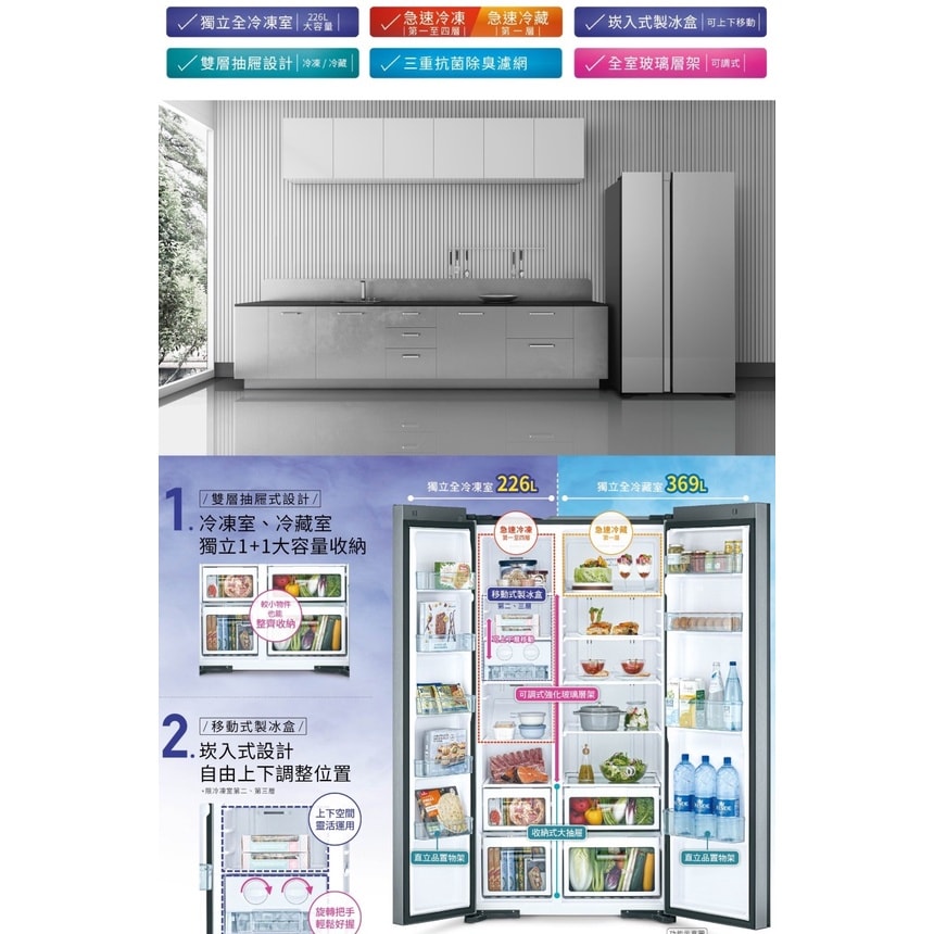 【HITACHI 日立】【RS600PTWGBK】595公升雙門對開(與RS600PTW同款)冰箱GBK琉璃黑(回函贈).