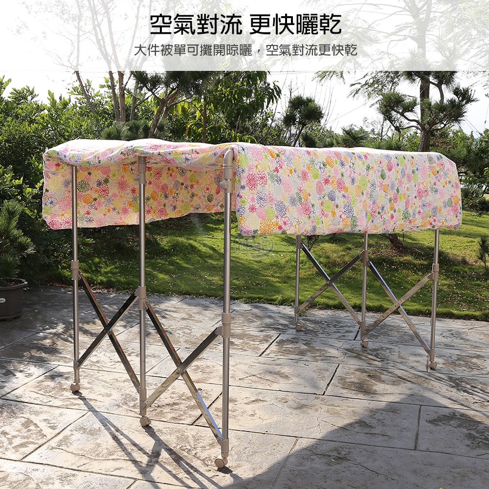 【百鈴】衣立不倒三桿可移動大容量多變曬衣架-豪華組(曬衣架/掛衣架/室內衣架/移動架/棉被架/毛巾架)