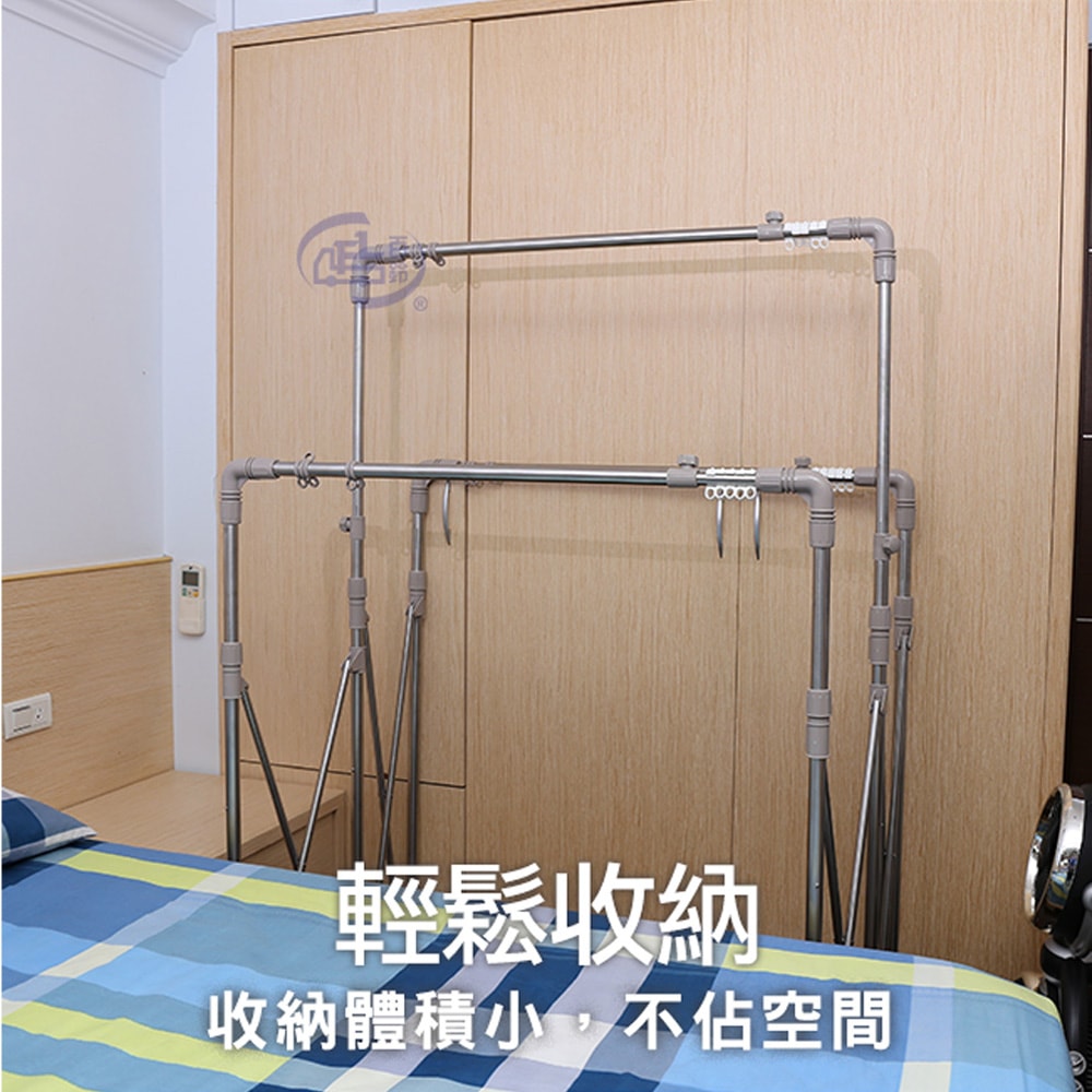 【百鈴】衣立不倒三桿大容量多變曬衣架-豪華組(曬衣架/掛衣架/室內衣架/移動架/棉被架/毛巾架)
