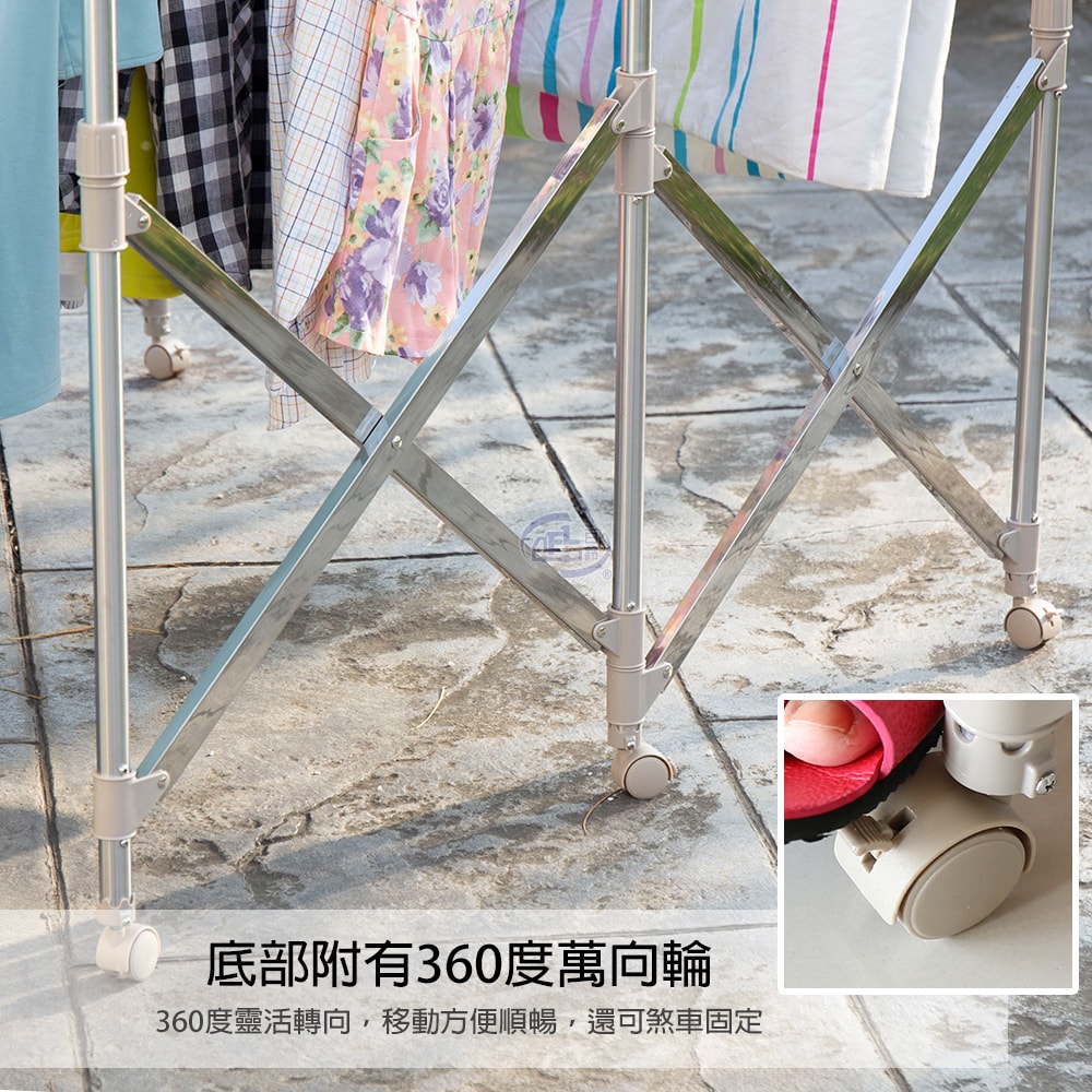 【百鈴】衣立不倒三桿可移動大容量多變曬衣架-豪華組(曬衣架/掛衣架/室內衣架/移動架/棉被架/毛巾架)