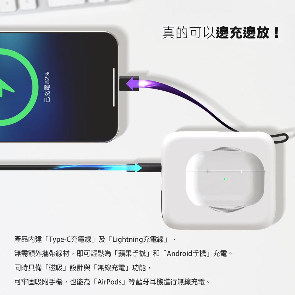 【POLYBATT】台灣製造 10000mAh 20W 自帶雙線/數顯/磁吸無線快充行動電源(T10)