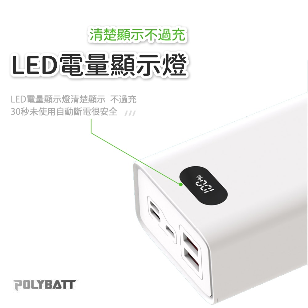 【POLYBATT】台灣製造 H30000液晶顯示 22W雙向/快充行動電源(三輸入、三輸出)