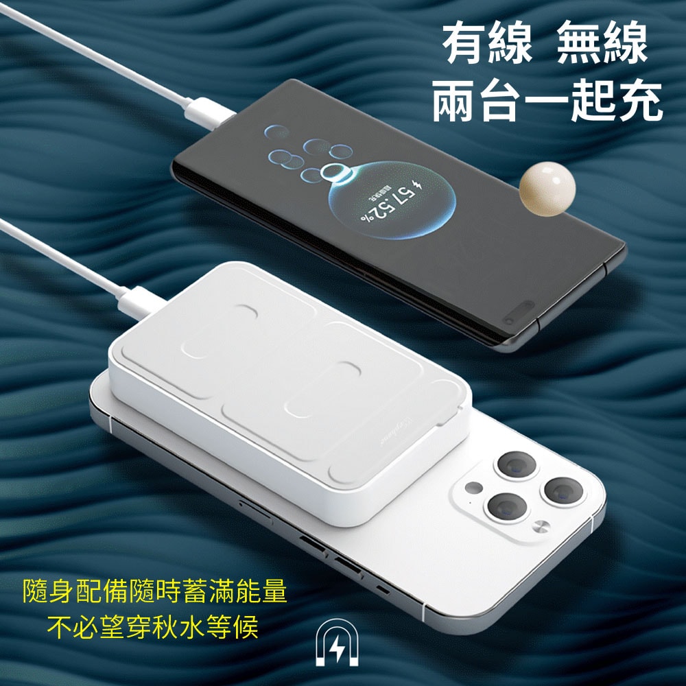 【Wephone】透明工業風 無線磁吸式MagSafe快充行動電源(磁吸式支架設計)