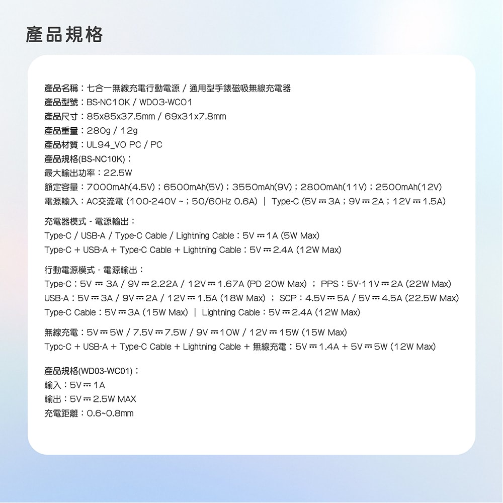 【Wephone】7+1 快充行動電源/磁吸無線充電/自帶線/附贈出國轉接頭(手機/手錶/耳機)