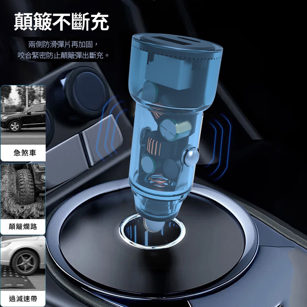 【KooPin】極速60W 雙孔PD+QC 工業風 車用充電器(Type-C/USB-A)