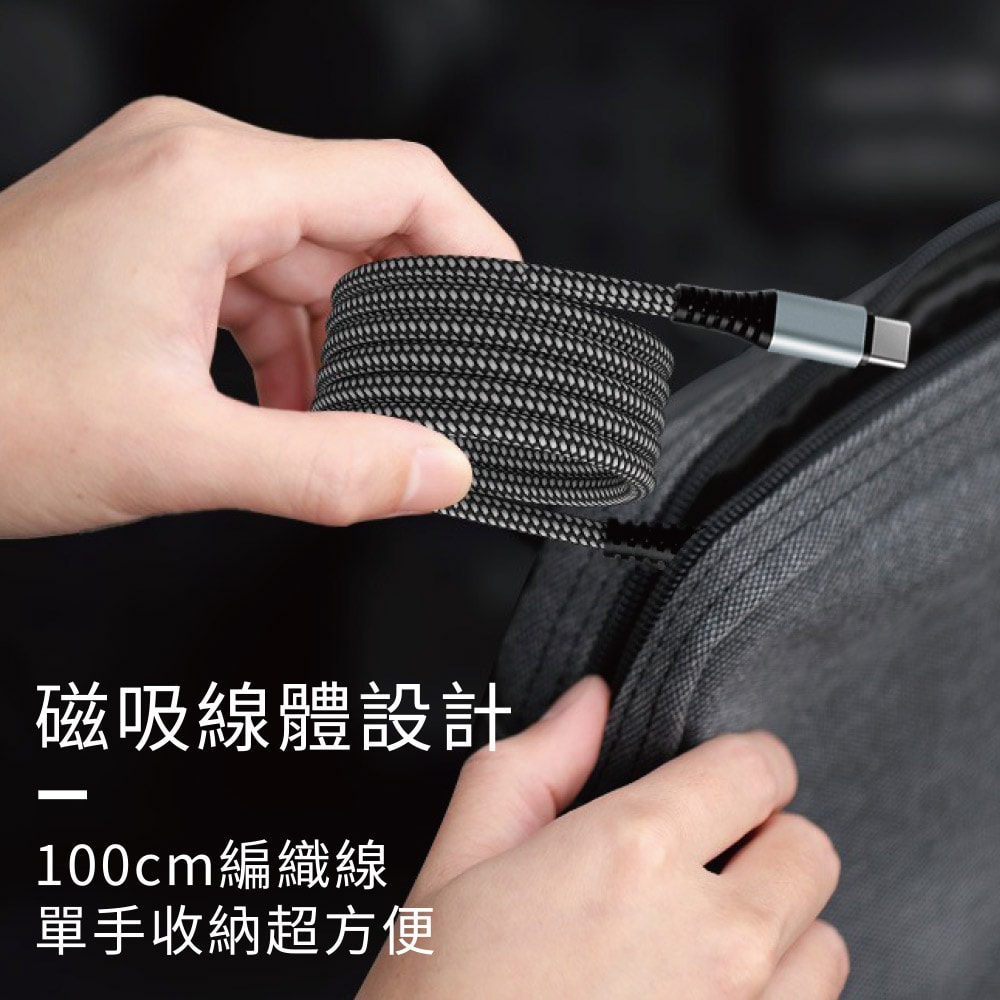【KooPin】極速60W 雙孔PD+QC 工業風 車用充電器+雙頭Type-C 磁吸收納快充線