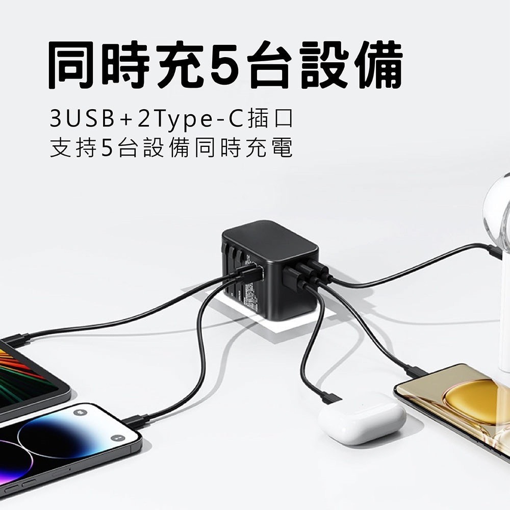 【City Boss】33W 出國萬用充電器 全球通用萬能轉換插頭(2USB-C+3USB-A )