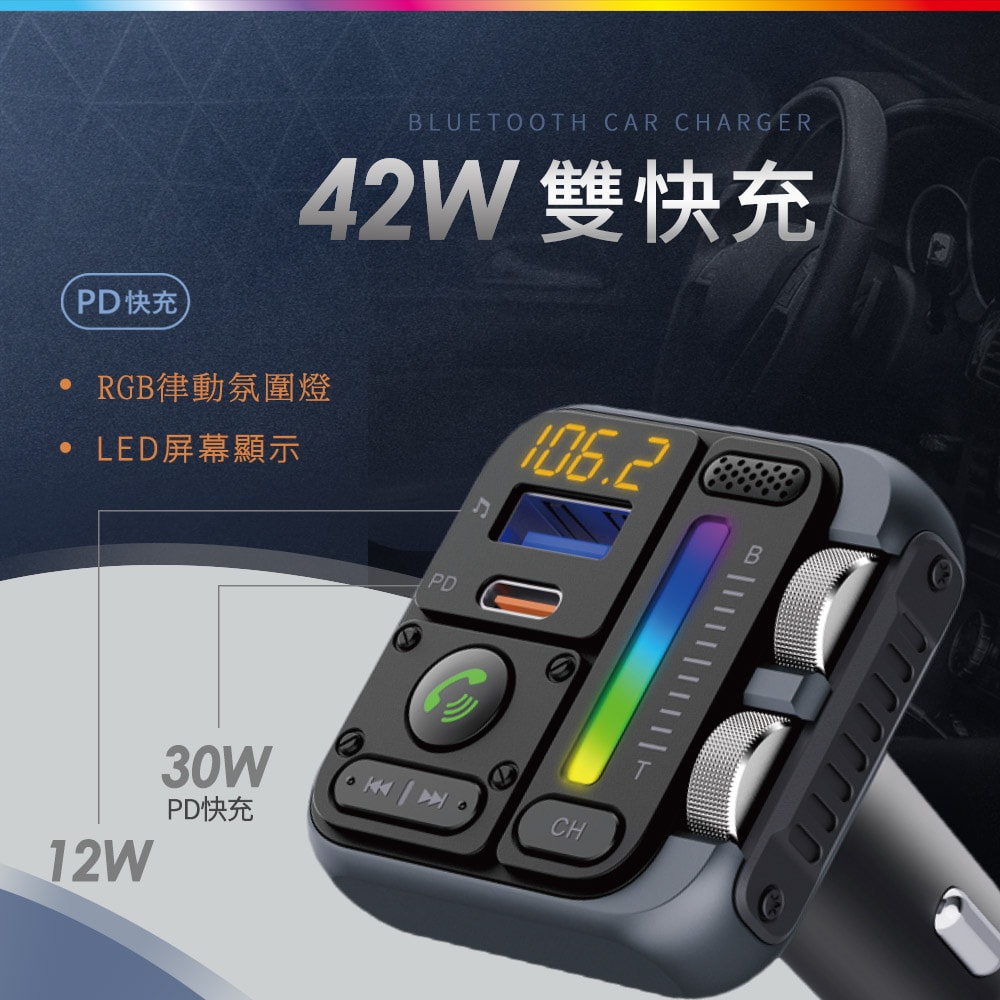 【Songwin】PD30W 藍牙免持車用播放器/車充-手機音樂撥放器 CAR5000