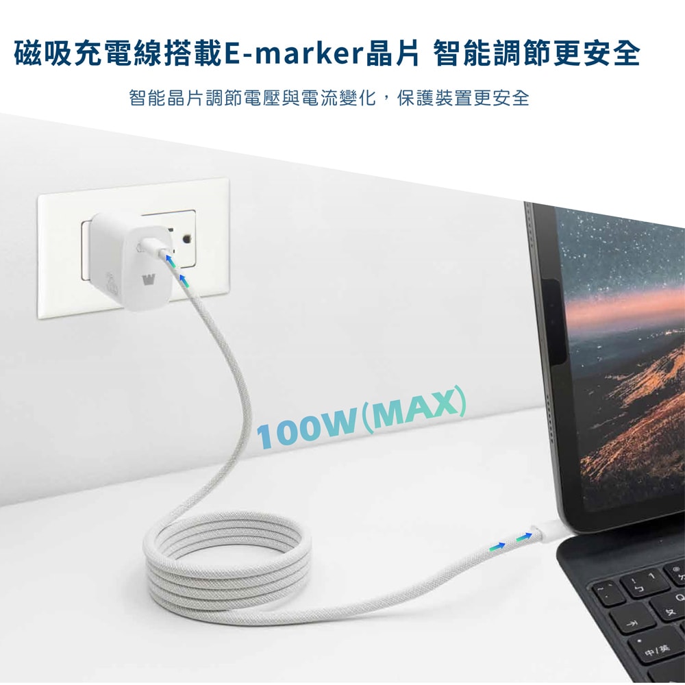 【Wephone】PD33W 手機快速充電器+100W 雙頭Type-C 磁吸線快充線(1.2M)