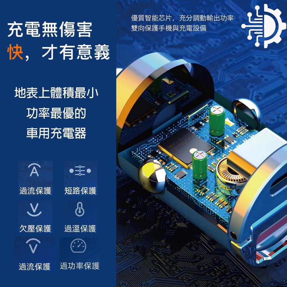 【Wephone】極速45W雙孔PD+QC 迷你拉環車充/車用充電器(Type-C/USB-A)