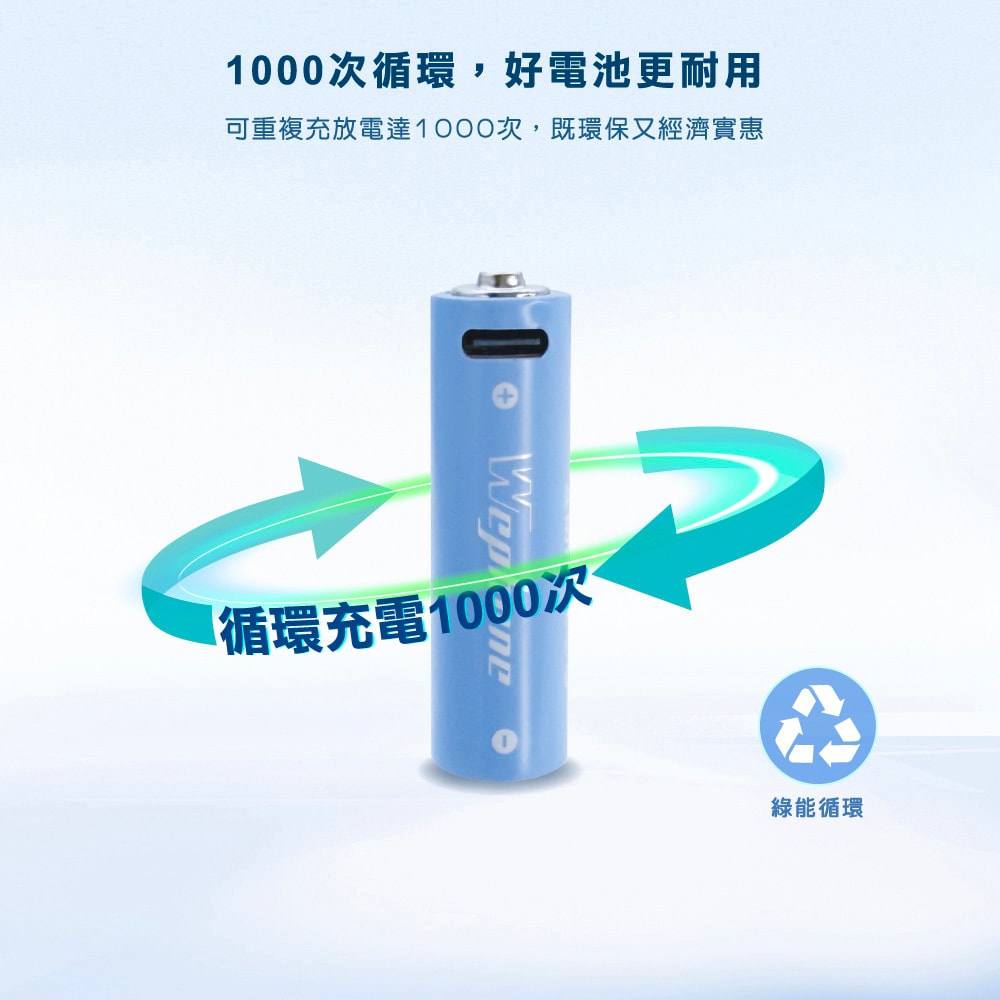 【Wephone】3號AA USB充電式電池 2475mWh 充電鋰電池(附一對四充電線)