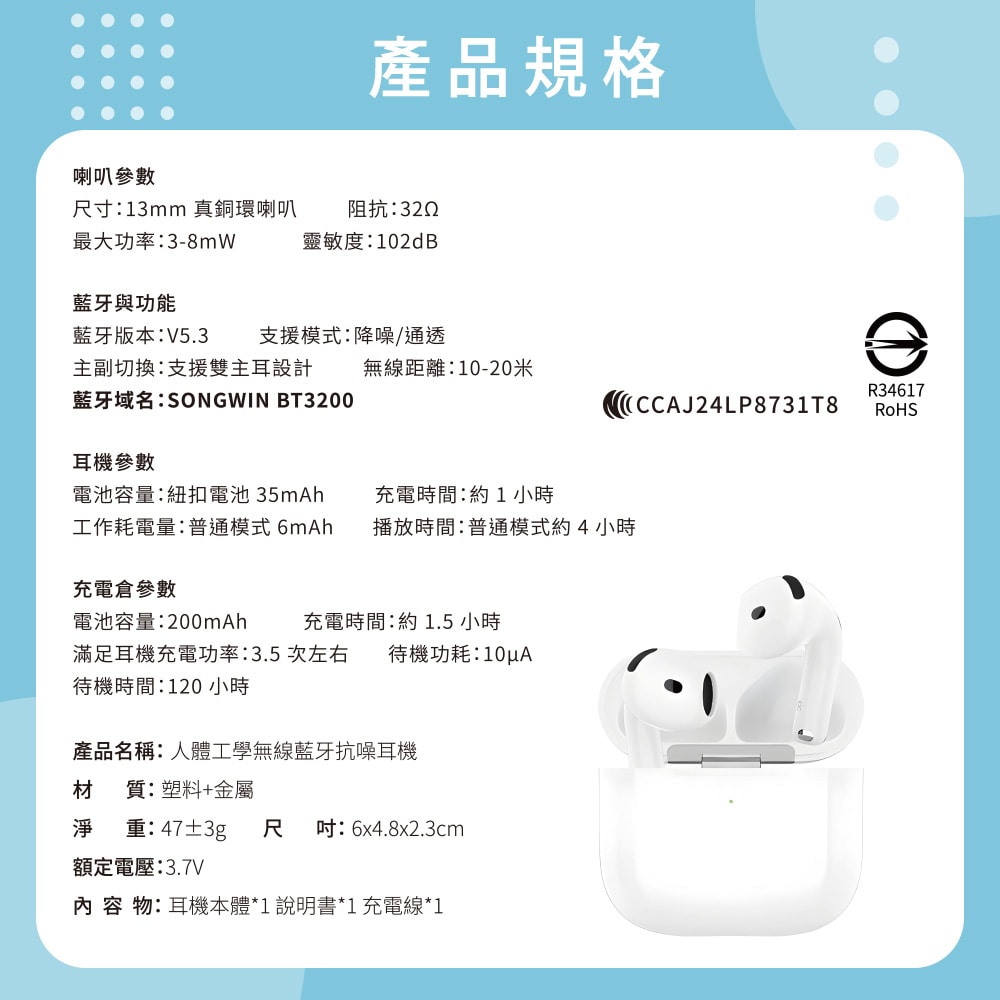 【Songwin】BASS+/ANC降噪 無線藍牙耳機(BT3200)