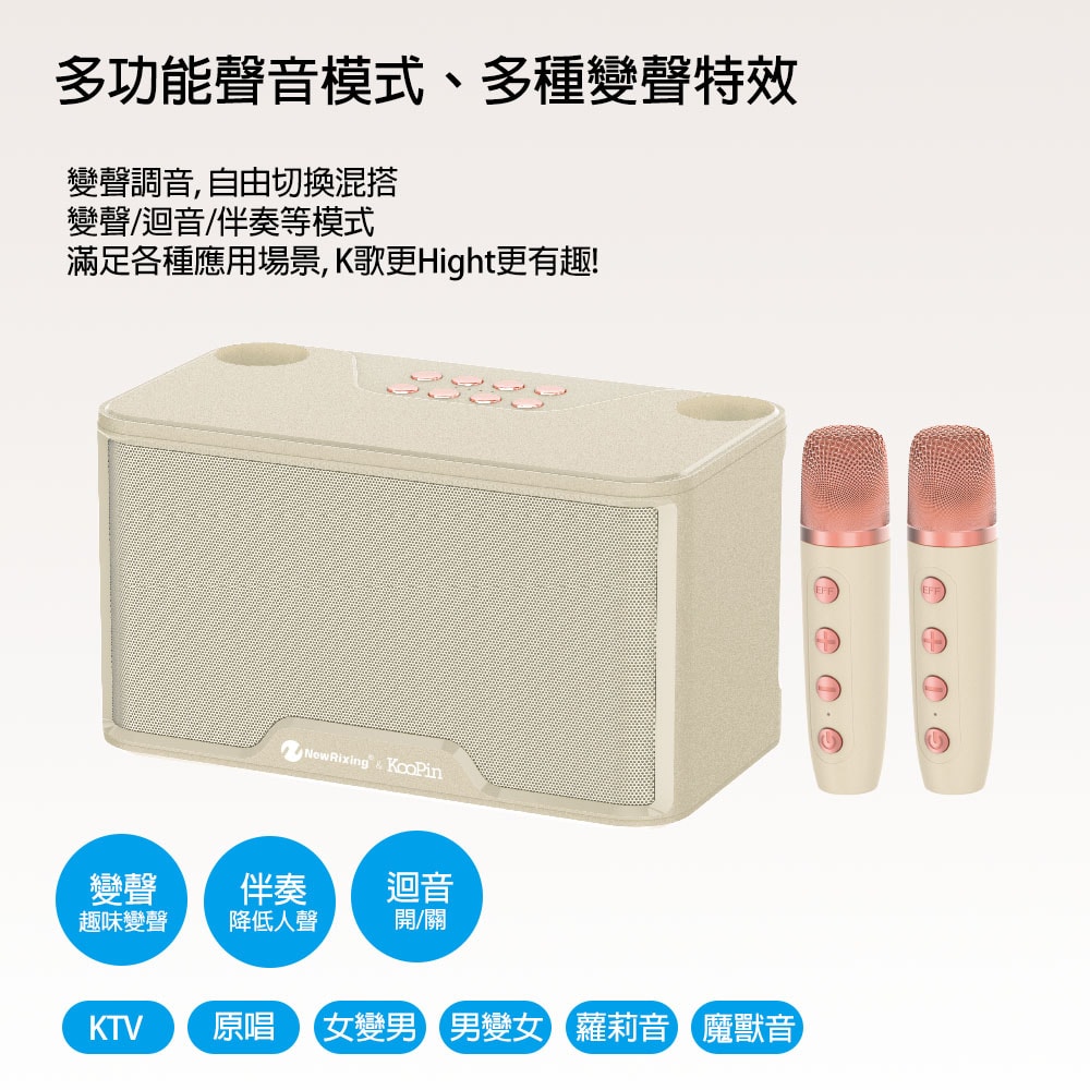 【KooPin】雙人對唱行動KTV/藍牙喇叭無線麥克風組(附贈收納提袋)