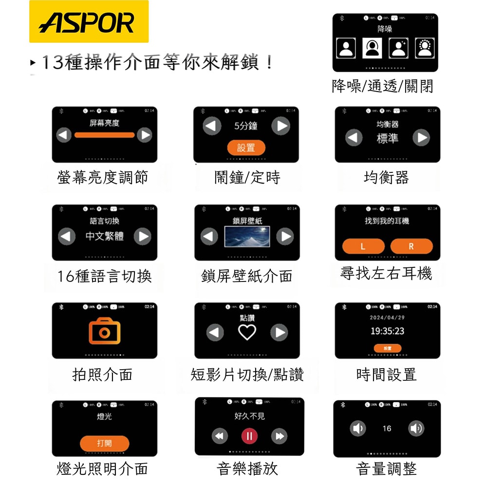 【ASPOR】ANC降噪 多功能智能彩色螢幕觸控 無線藍牙耳機