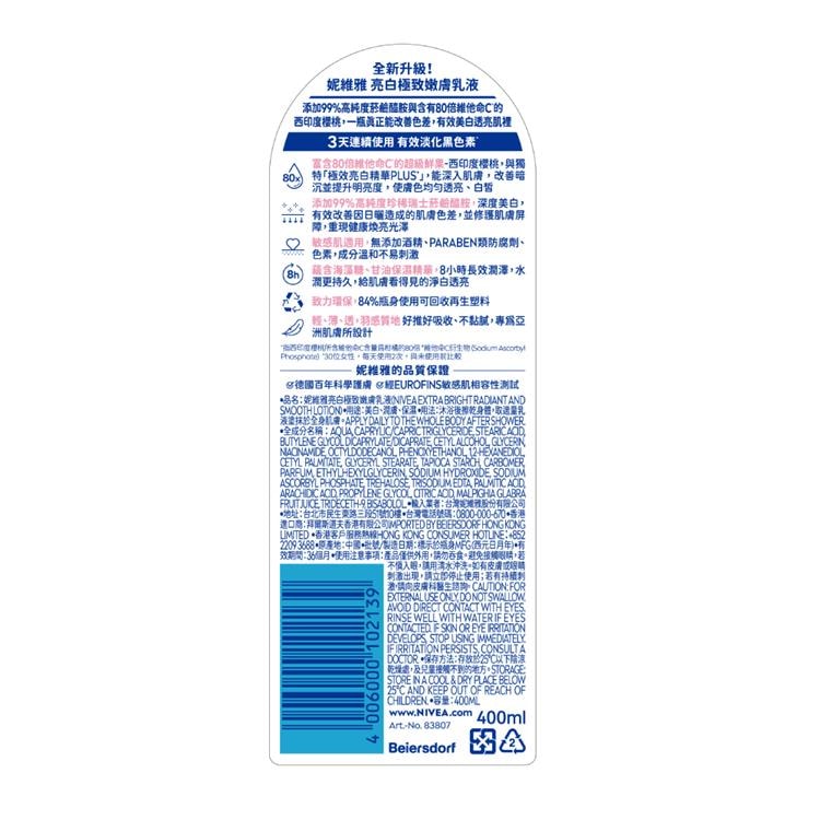 【NIVEA 妮維雅】亮白極致嫩膚乳液400mlx2入