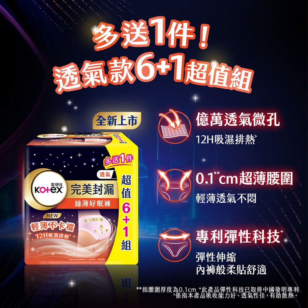 【Kotex 靠得住】絲薄好眠褲(褲型衛生棉) (6+1)片x6包/組 M/L號