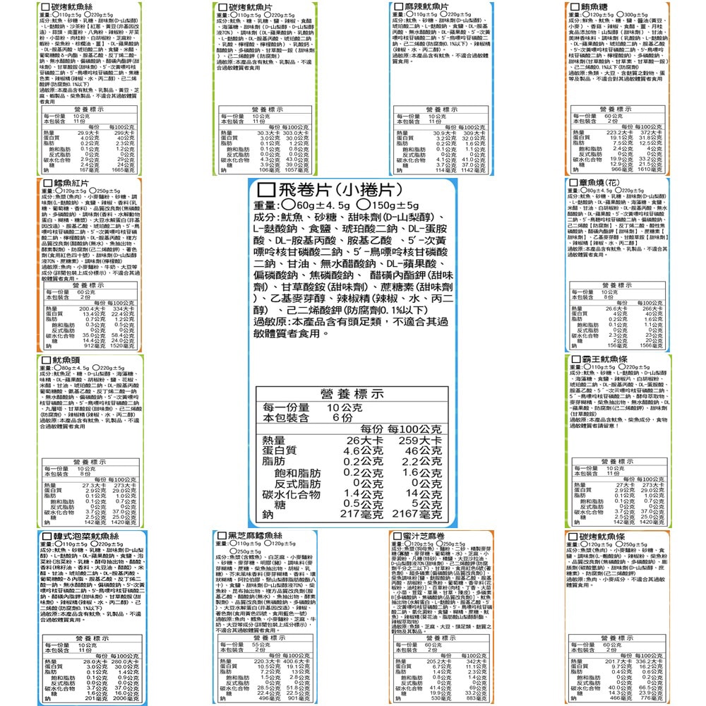 【華得水產】中元拜拜魷魚系列13包CC組(炭烤魷魚絲+炭烤魷魚片+麻辣魷魚片+鮪魚糖+章魚花+霸王魷魚條+比目魚+魷魚頭+泡菜魷魚絲+黑芝麻 +芝麻魚捲+碳烤魷魚條+小卷片)