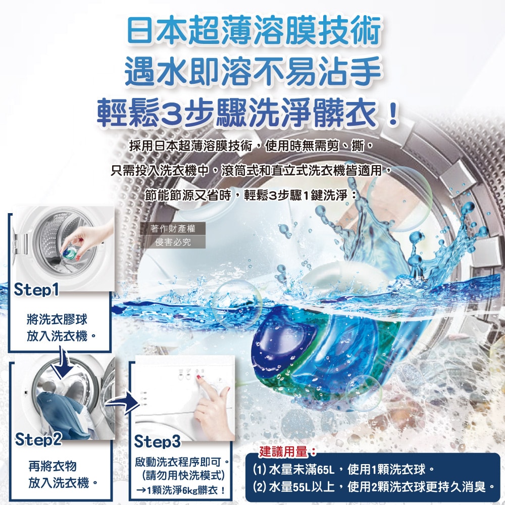 【P&G】Ariel酵素強洗淨力去污消臭洗衣凝膠球57顆/袋(去黃亮白室內晾曬除臭洗衣球,筒槽防霉4D洗衣膠囊,直立/滾筒式洗衣機皆適用)