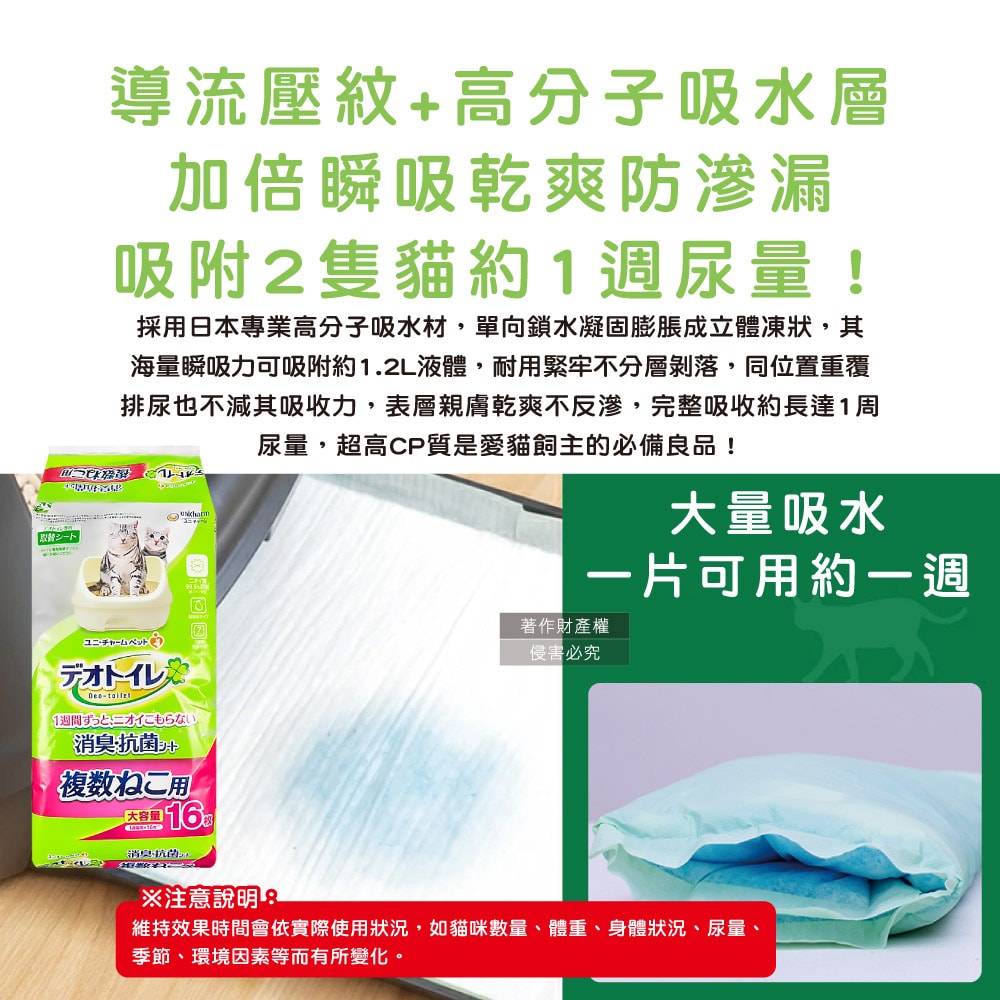 【Unicharm】Ag銀離子1週間長效瞬吸乾爽多貓用貓尿墊16片/袋-無香味(紅標)(大容量吸水貓尿布,消臭大師防滲漏貓潔墊,本品不含貓砂盆)