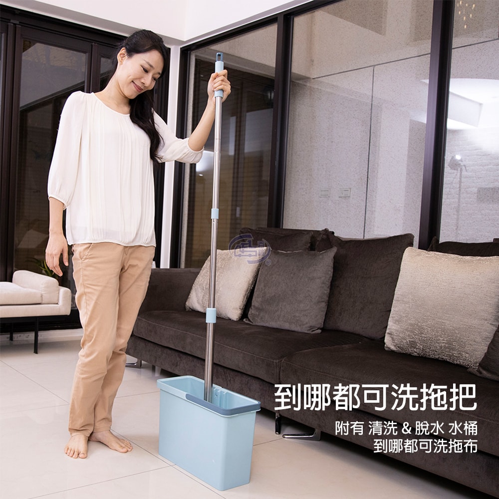 【百鈴】易手擰免沾手X型平板拖把-1桿1桶1刷2布(平拖/免沾手/大板/吸水/乾濕兩用/除塵/地板清潔)
